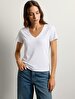 Short Sleeve Basic V-neck Slim White T-shirt