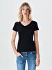 Short Sleeve Basic V-neck Slim Black T-shirt