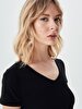 Short Sleeve Basic V-neck Slim Black T-shirt