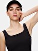 Spaghetti Strap Square Collar Crop Slim Black Athlete