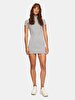 Embroidered Print Slim Fit Short Sleeve Grey Dress