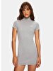 Embroidered Print Slim Fit Short Sleeve Grey Dress