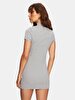 Embroidered Print Slim Fit Short Sleeve Grey Dress