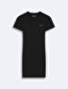 Embroidered Print Slim Fit Short Sleeve Black Dress