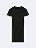 Embroidered Print Slim Fit Short Sleeve Black Dress