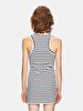 Sleeveless Striped Print Short Si̇zed Beige Dress