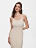 Spaghetti Strap Wide Collar Beige Dress