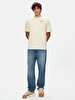 Short Sleeve Crew Neck Sign With Print Loose Beige T-shirt