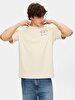 Short Sleeve Crew Neck Sign With Print Loose Beige T-shirt