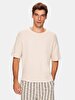 Short Sleeve Wide Collar Basic Loose Beige T-shirt