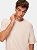 Short Sleeve Wide Collar Basic Loose Beige T-shirt