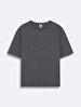 Short Sleeve Wide Collar Basic Loose Antracite T-shirt