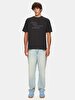 Short Sleeve Crew Neck Bleached Sign With Print Loose Black T-shirt