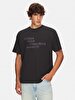 Short Sleeve Crew Neck Bleached Sign With Print Loose Black T-shirt