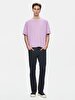 Boxy Fit Short Sleeve Crew Neck Writing With Print Purple T-shirt