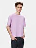 Boxy Fit Short Sleeve Crew Neck Writing With Print Purple T-shirt