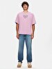 Back With Print Loose Short Sleeve Purple T-shirt