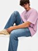 Back With Print Loose Short Sleeve Purple T-shirt