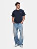 Short Sleeve Crew Neck Print With Print Regular Navy T-shirt