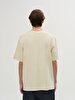 Basic With Print Crew Neck Loose Beige T-shirt
