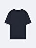 Basic With Print Crew Neck Loose Navy T-shirt
