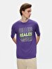 Basic Print With Print Crew Neck Loose Purple T-shirt