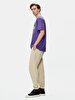 Basic Print With Print Crew Neck Loose Purple T-shirt