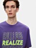 Basic Print With Print Crew Neck Loose Purple T-shirt