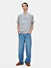 Basic Print With Print Crew Neck Loose Grey T-shirt