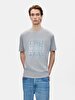 Basic Print With Print Crew Neck Loose Grey T-shirt