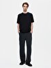 Basic Graphic Print With Print Comfortable Cut Loose Black T-shirt
