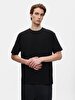 Basic Graphic Print With Print Comfortable Cut Loose Black T-shirt