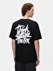 Basic Graphic Print With Print Comfortable Cut Loose Black T-shirt