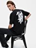 Basic Graphic Print With Print Comfortable Cut Loose Black T-shirt
