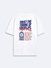 Basic Surface With Print Comfortable Cut Loose White T-shirt