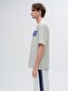 Basic Surface With Print Comfortable Cut Loose Grey T-shirt