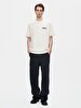 Basic Surface With Print Comfortable Cut Loose Beige T-shirt