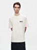 Basic Surface With Print Comfortable Cut Loose Beige T-shirt