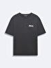 Basic Surface With Print Comfortable Cut Loose Antracite T-shirt