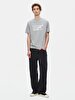 Basic Print With Print Straight Cut Regular Grey T-shirt