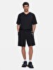 Basic Zipper Closing Writing Detailed With Print Knitting Black Shorts