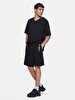 Basic Zipper Closing Writing Detailed With Print Knitting Black Shorts