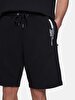 Basic Zipper Closing Writing Detailed With Print Knitting Black Shorts