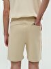 Basic Textured Zipper Closing Detailed Knitting Beige Shorts