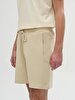 Basic Textured Zipper Closing Detailed Knitting Beige Shorts