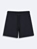 Basic Textured Zipper Closing Detailed Knitting Navy Shorts