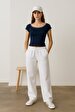 Lace Detailed Basic Navy T-shirt