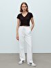 Waist Elastic Straight White Trousers