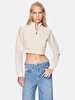 Knitting Zipper Closing Crop Beige Cardigan