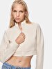 Knitting Zipper Closing Crop Beige Cardigan